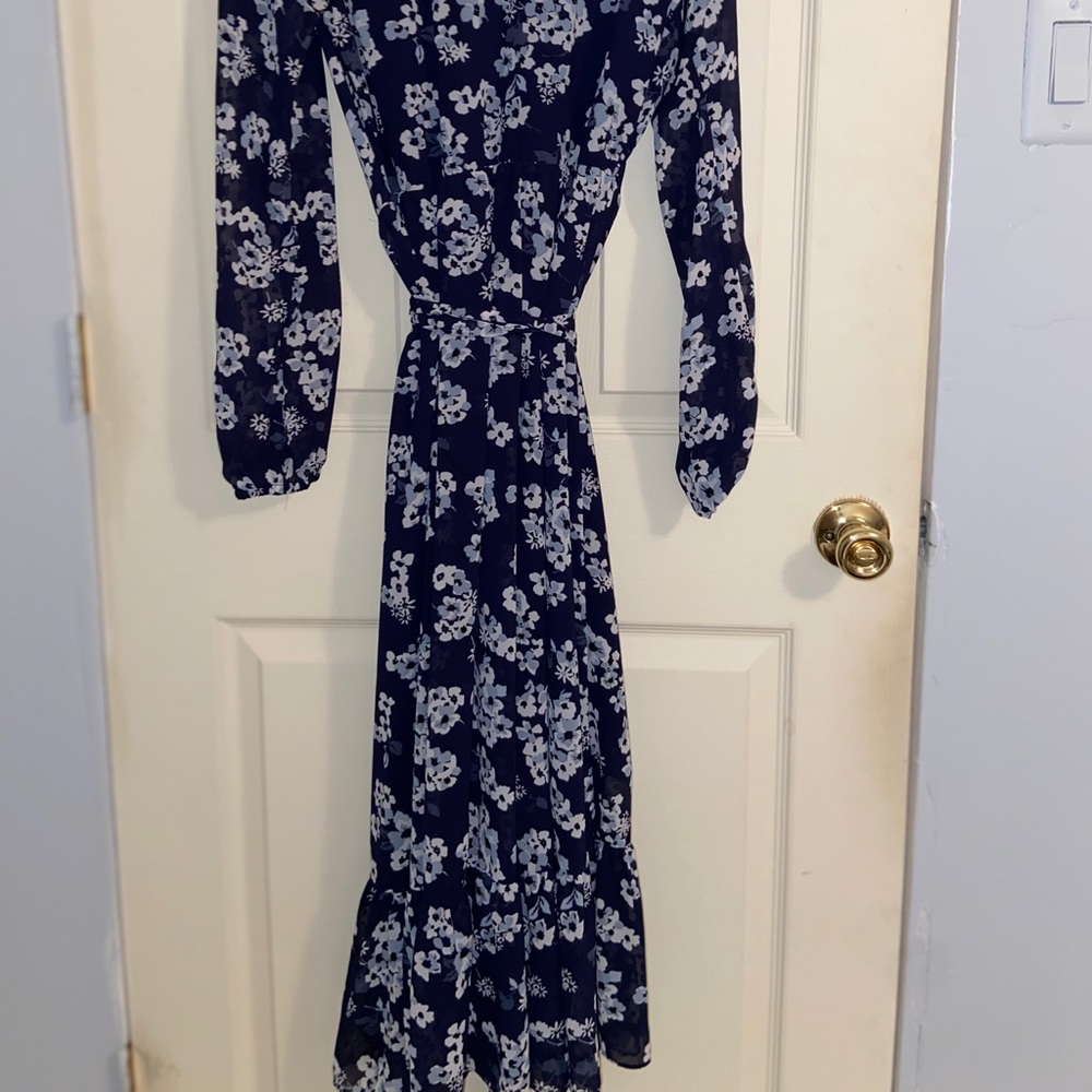 Michael Kors Blue Floral Print Wrap Dress